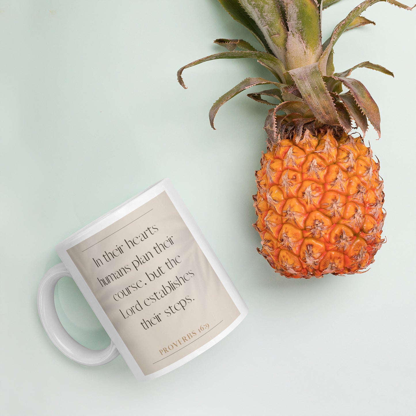 Proverbs 16:9 Elegant White glossy mug