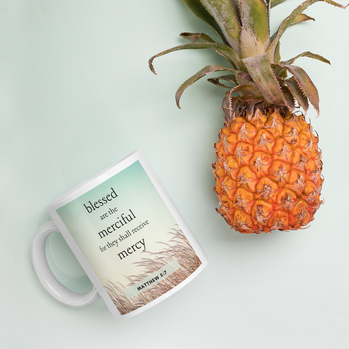 Matthew 5:7 White glossy mug