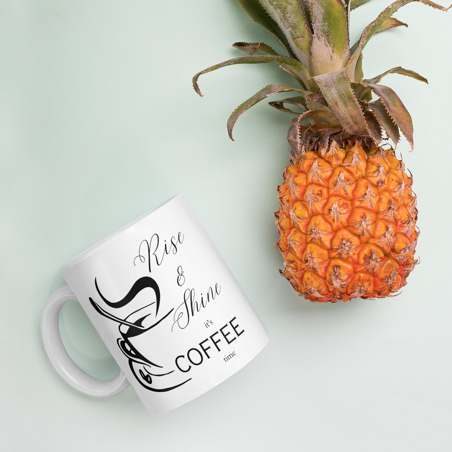Rise & Shine it's Coffee Time Elegant White glossy mug