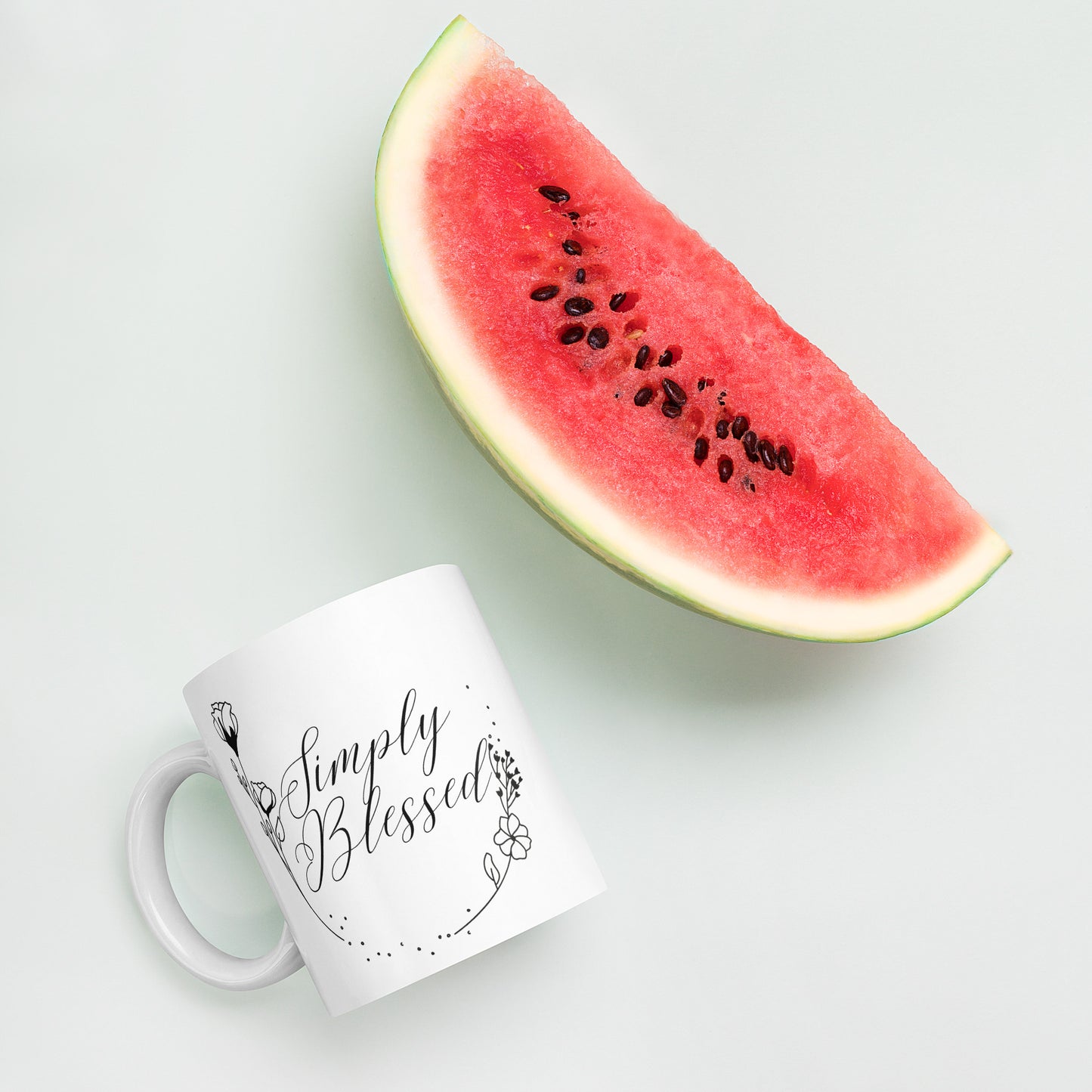 Simply Blessed Flowers White glossy mug