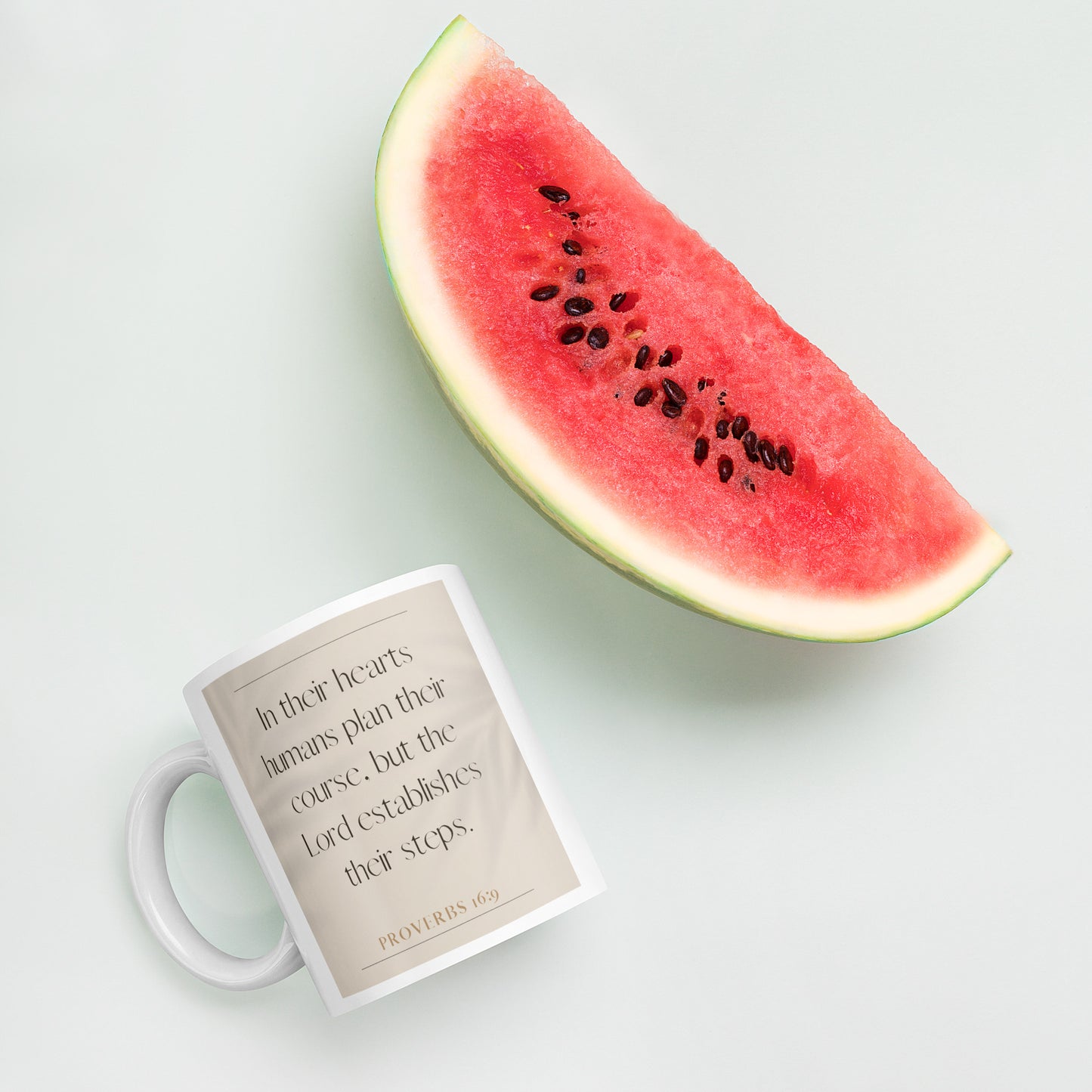 Proverbs 16:9 Elegant White glossy mug