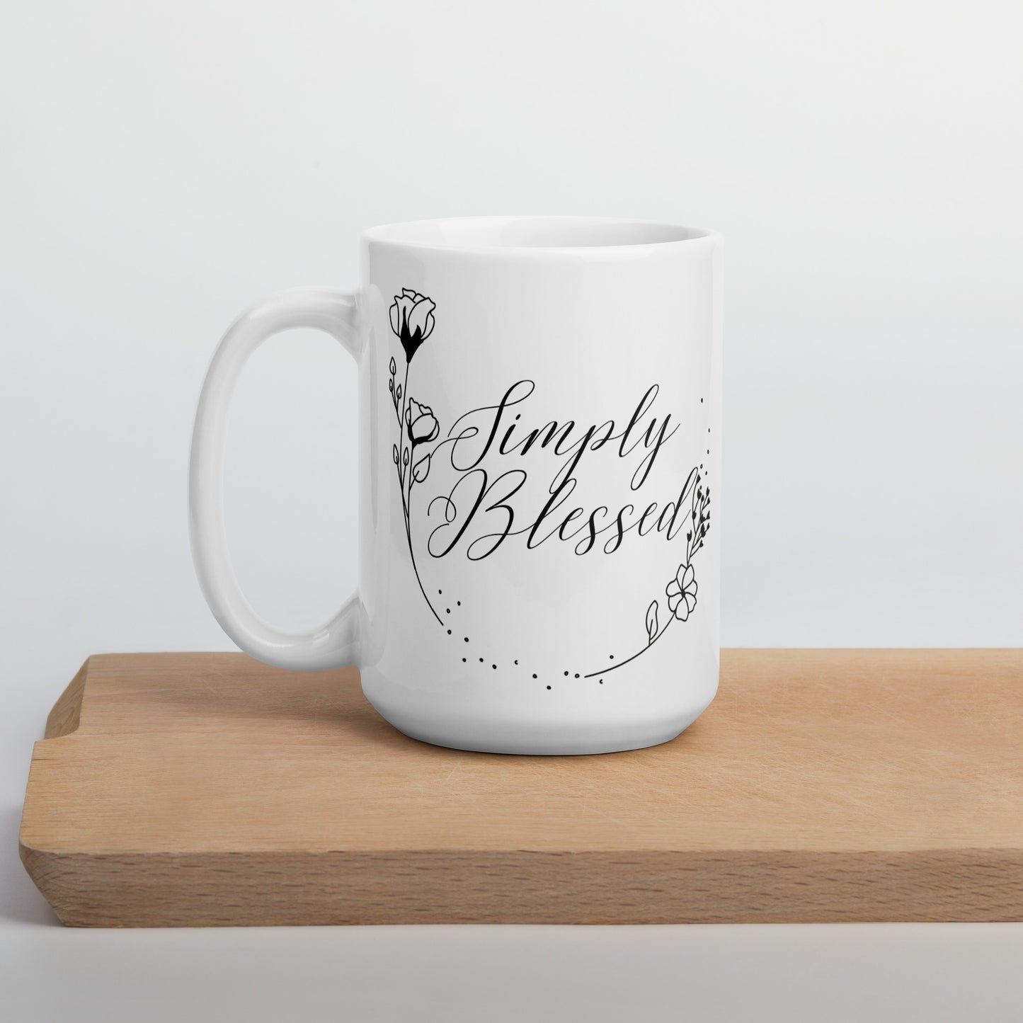 Simply Blessed Flowers White glossy mug