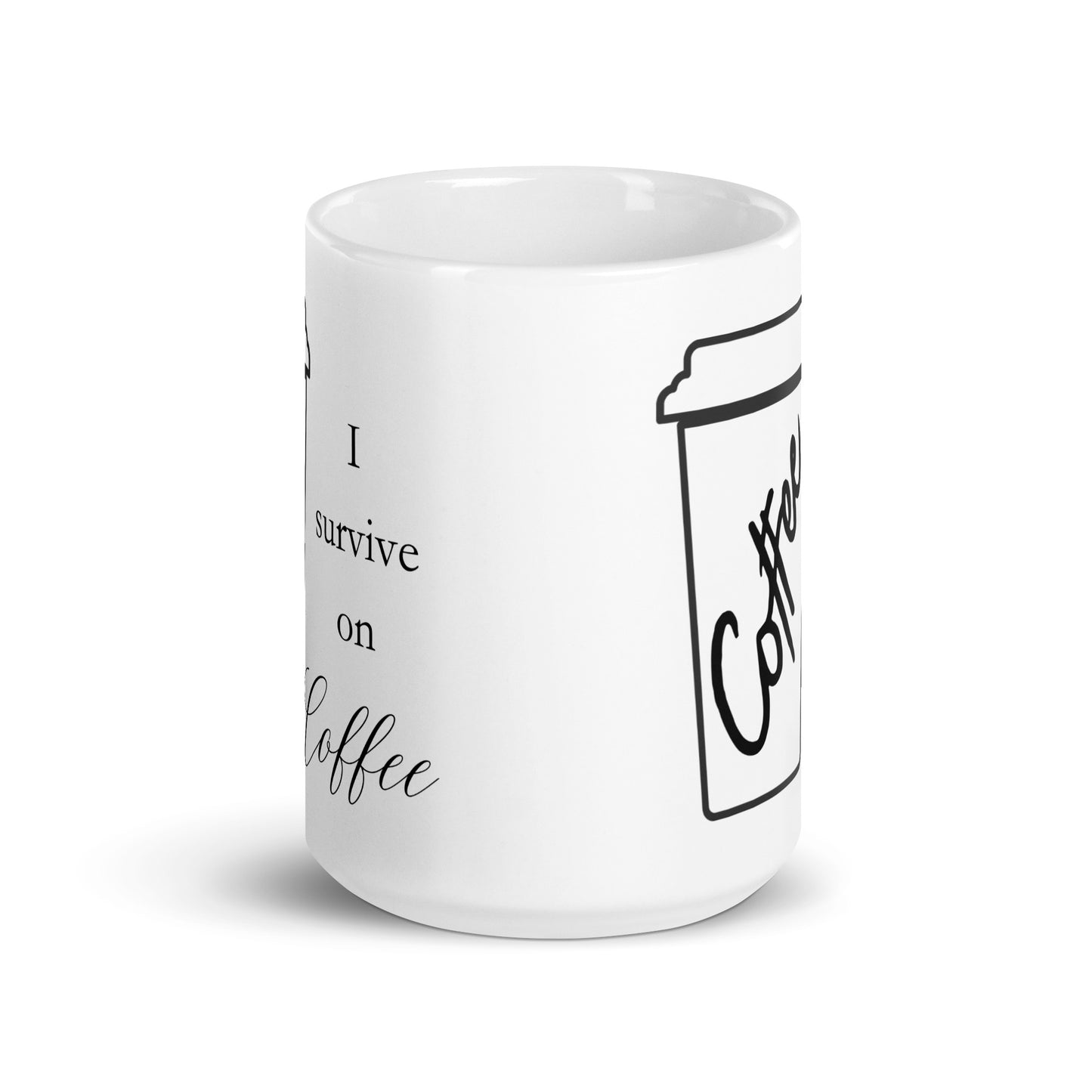 I Survive on Coffee Bold White glossy mug