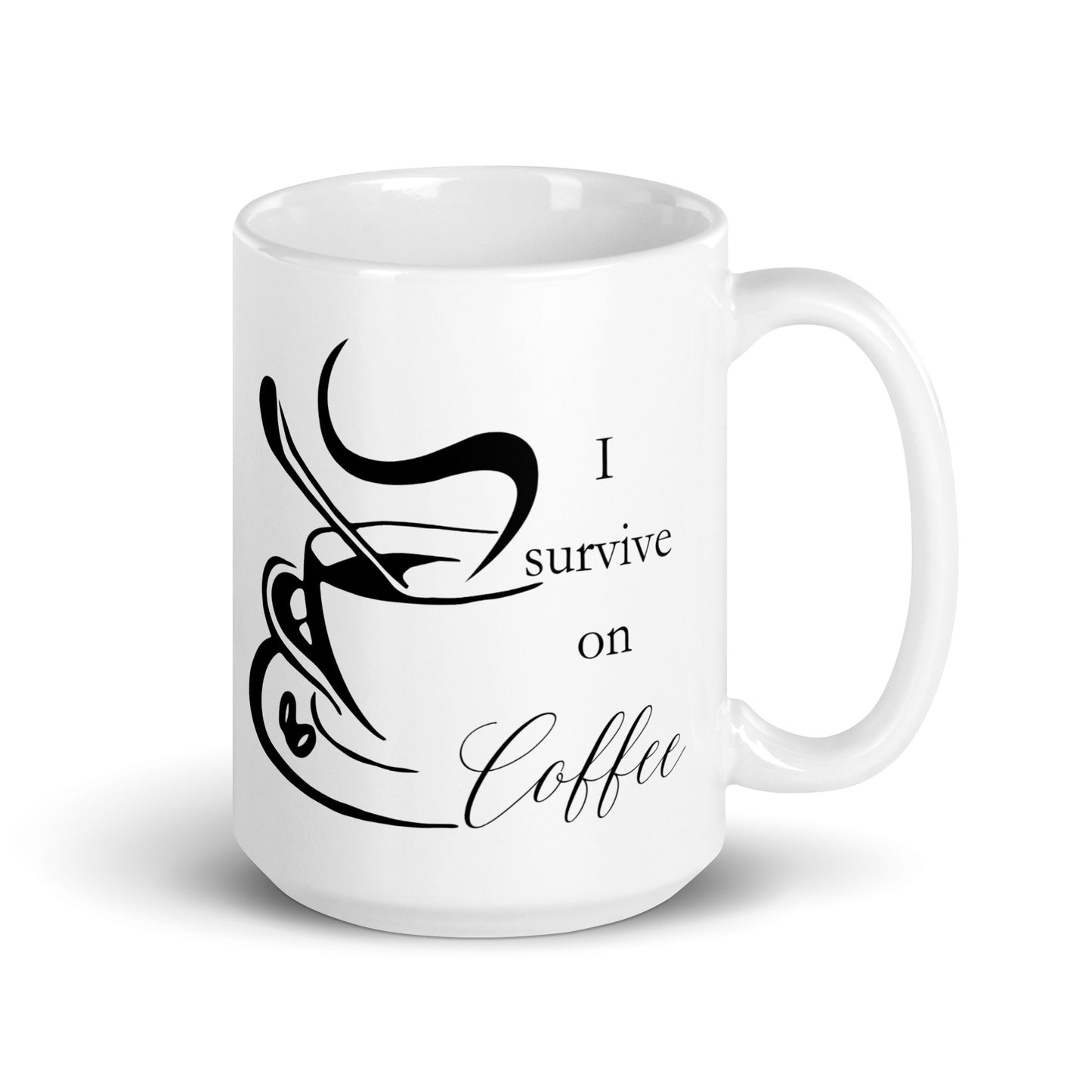 I Survive on Coffee Elegant White glossy mug