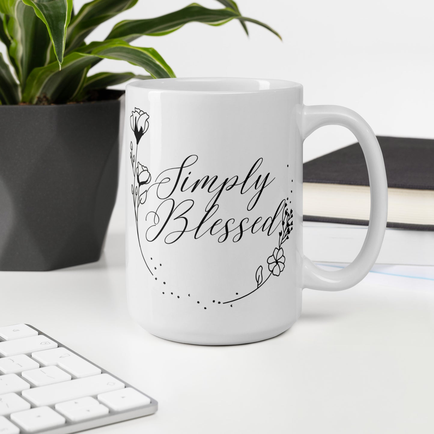 Simply Blessed Flowers White glossy mug