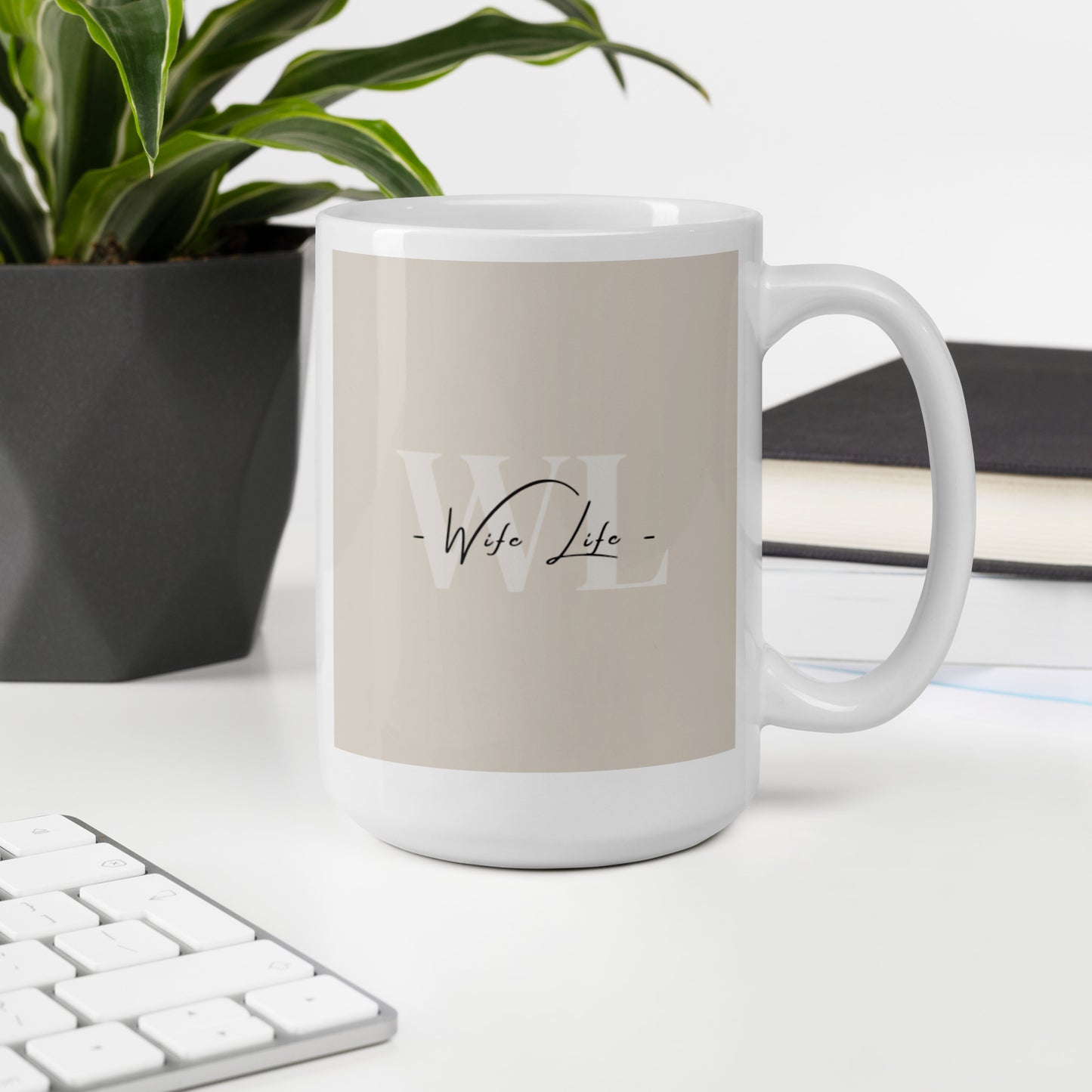 Wife Life Beige White glossy mug