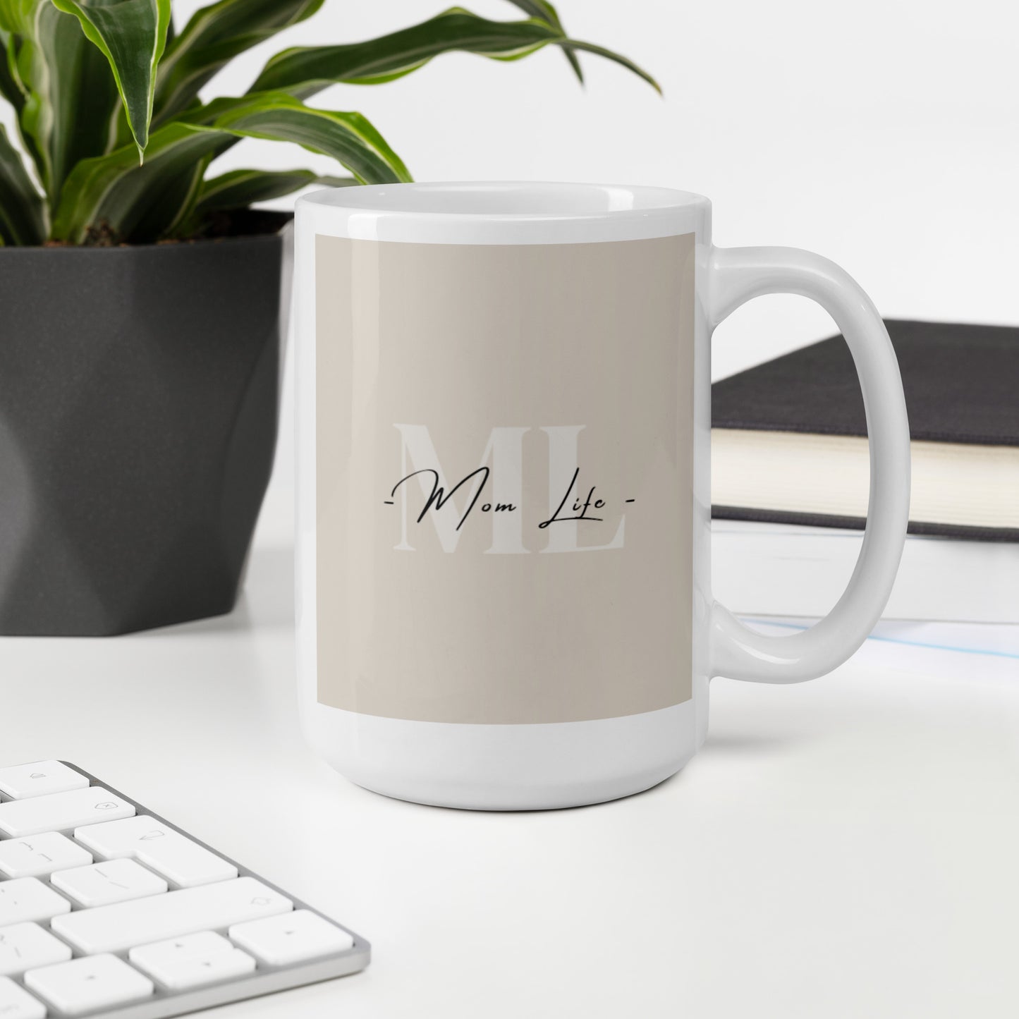 Mom Life Beige White glossy mug