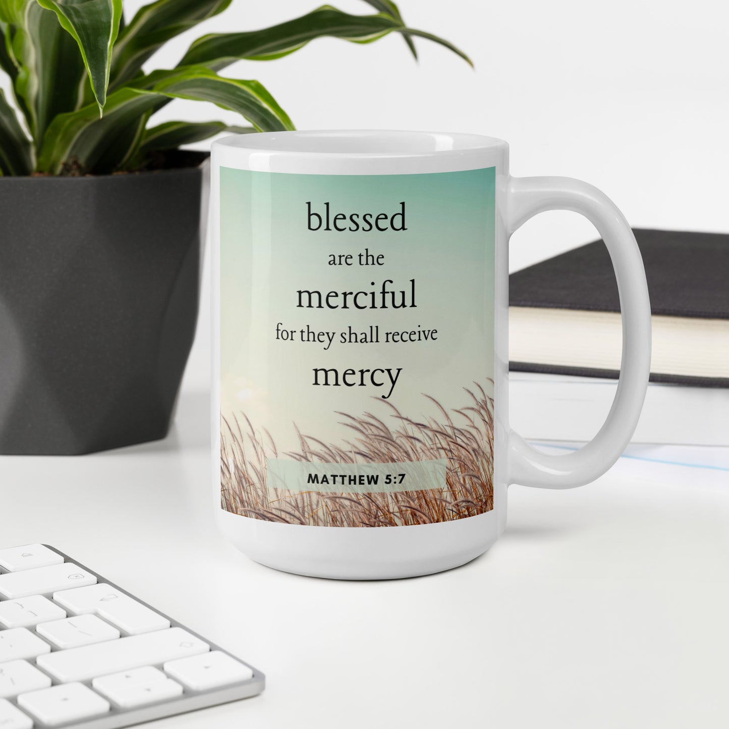 Matthew 5:7 White glossy mug