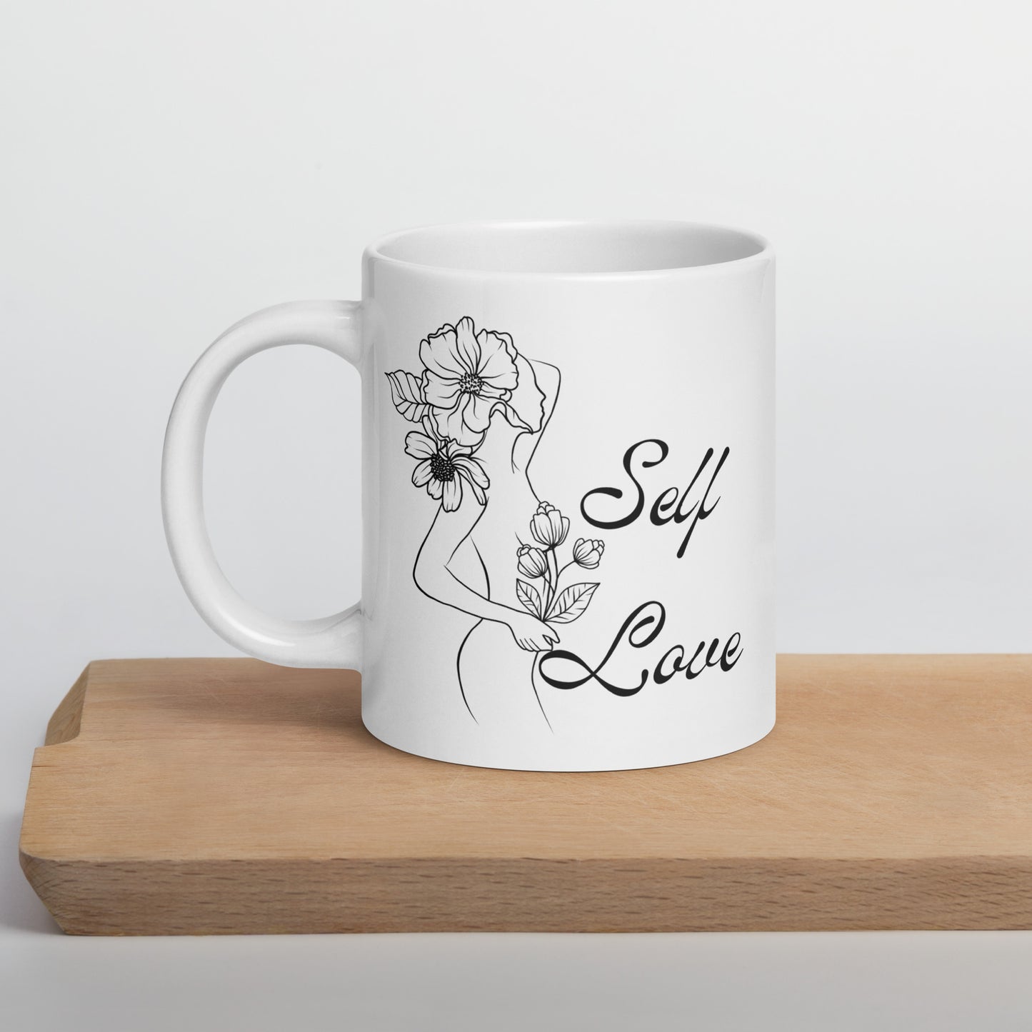 Self Love Flowers White glossy mug