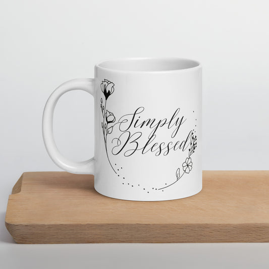 Simply Blessed Flowers White glossy mug