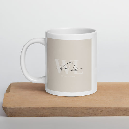 Wife Life Beige Blessed White glossy mug