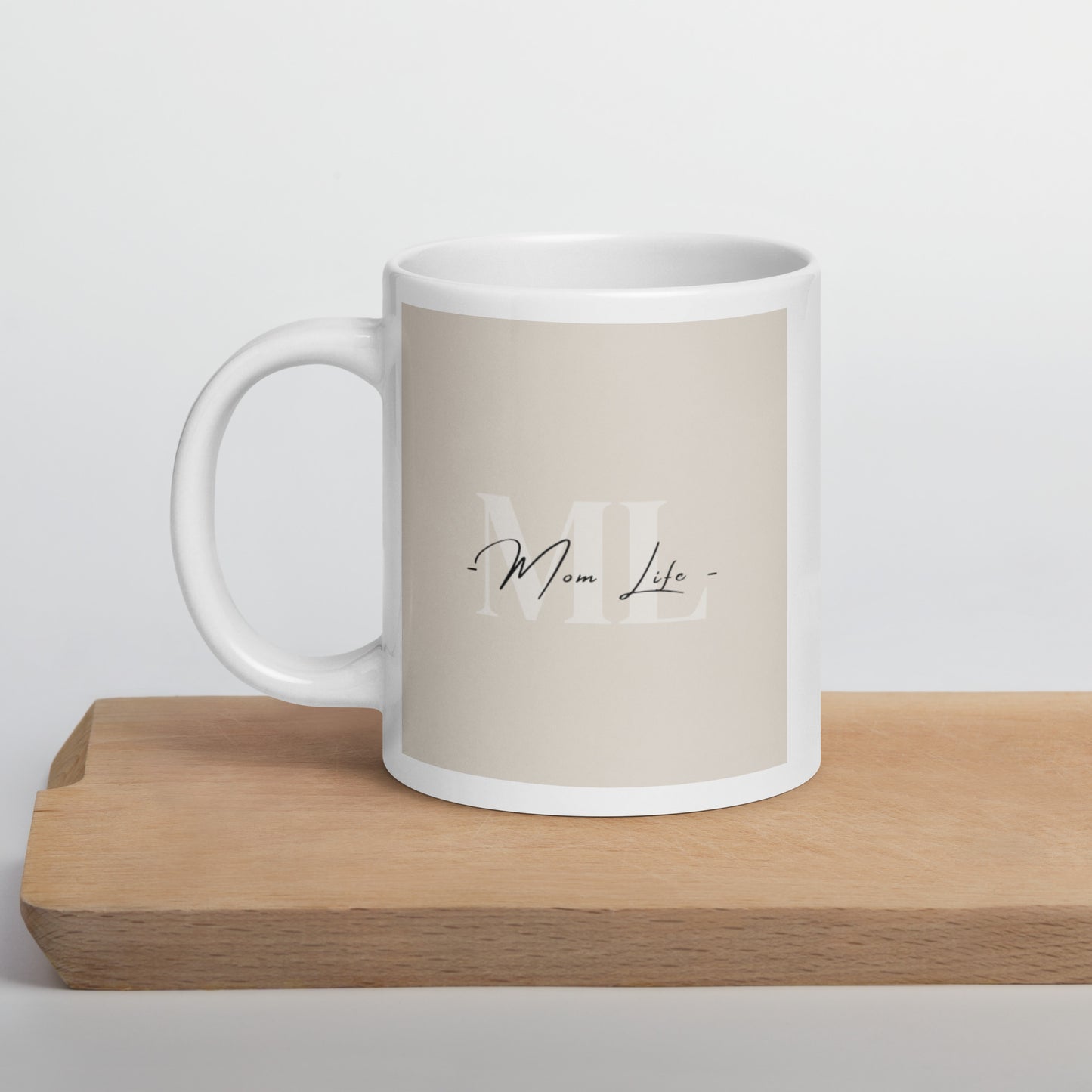 Mom Life Beige White glossy mug