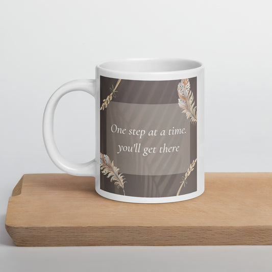 One Step At A Time White glossy mug