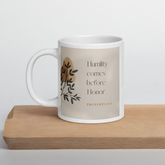 Proverbs 15:33 Natural White glossy mug