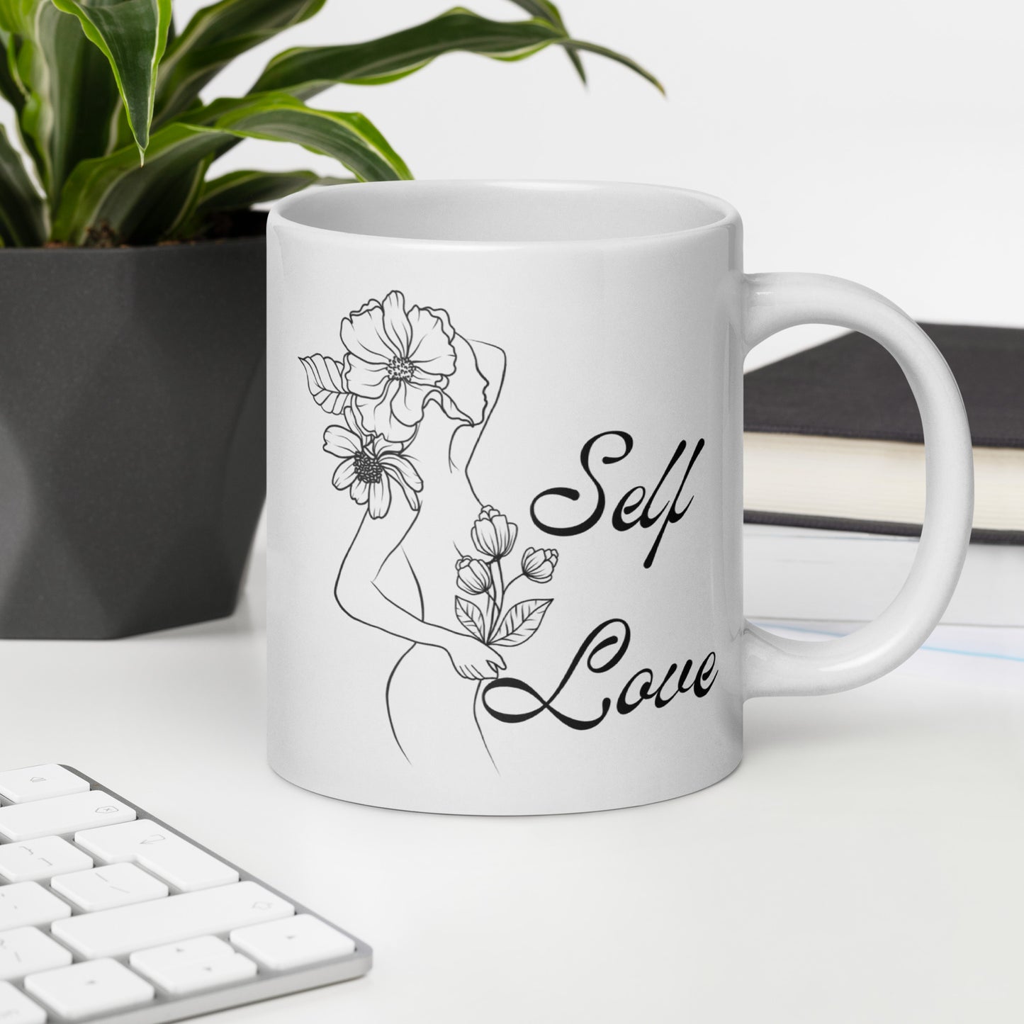 Self Love Flowers White glossy mug