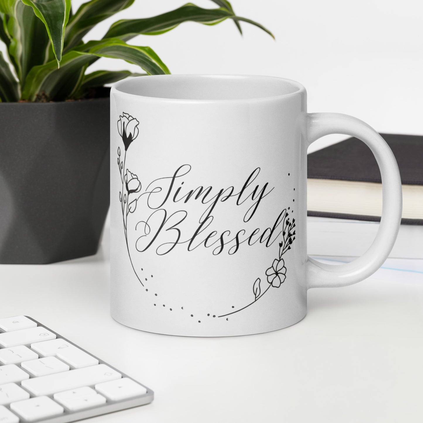 Simply Blessed Flowers White glossy mug