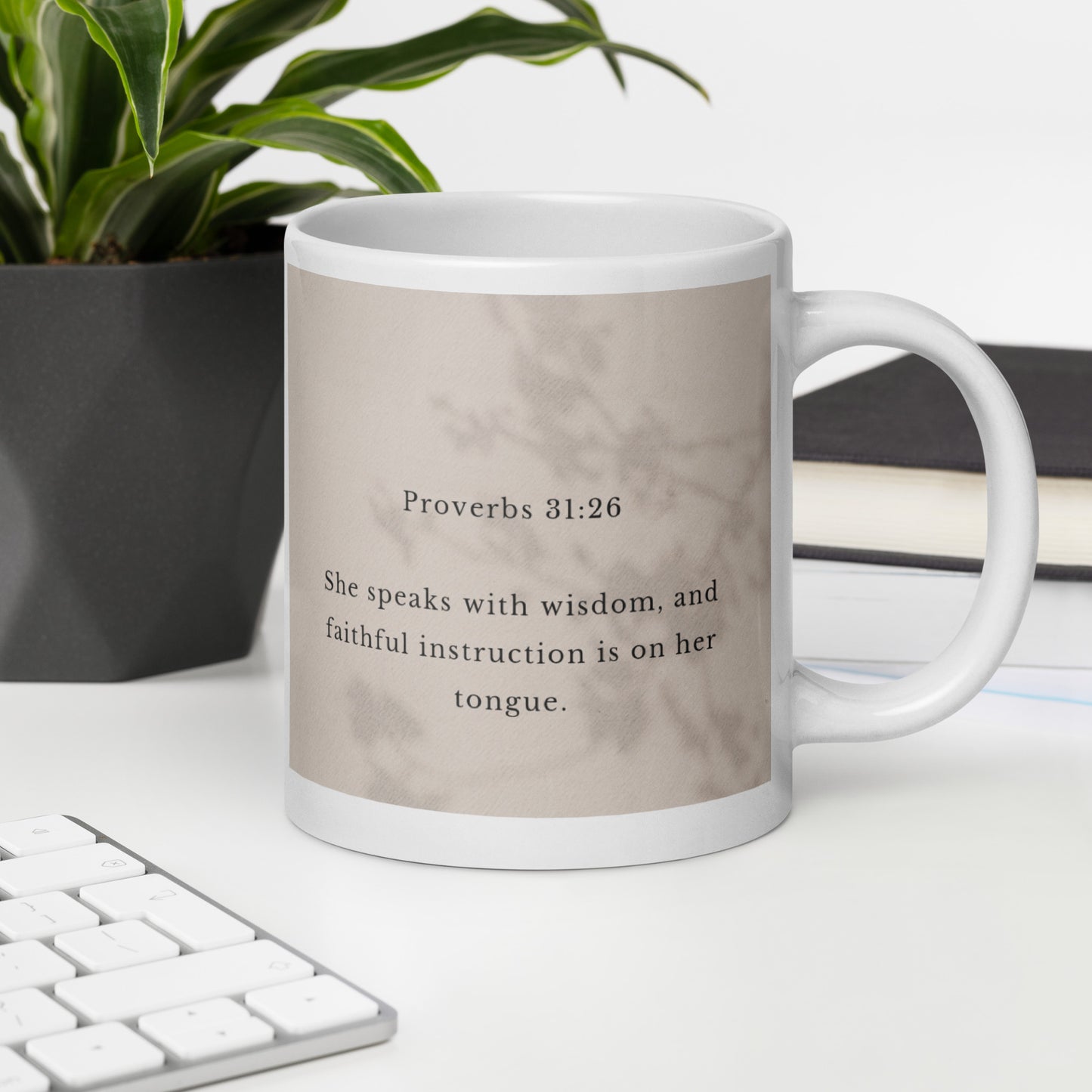 Proverbs 31:26 White glossy mug