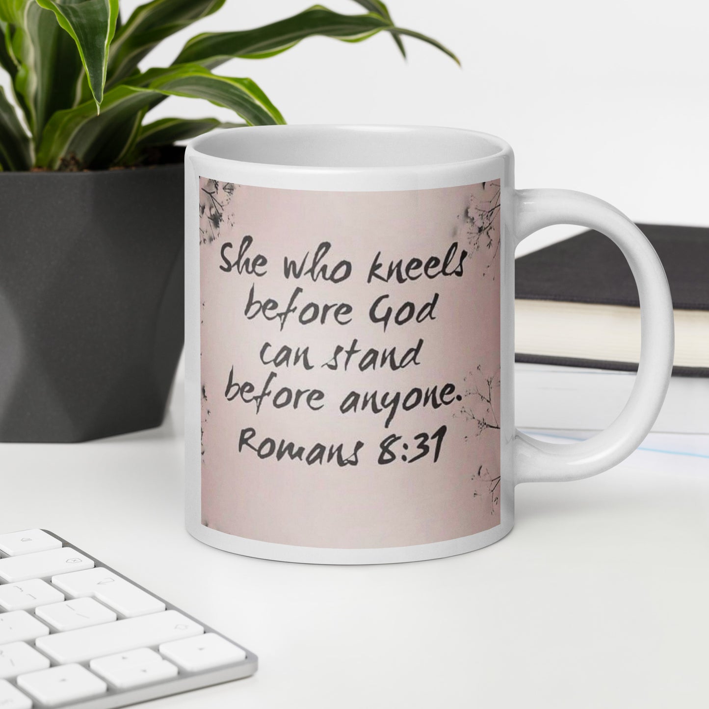 Romans 8:31 White glossy mug