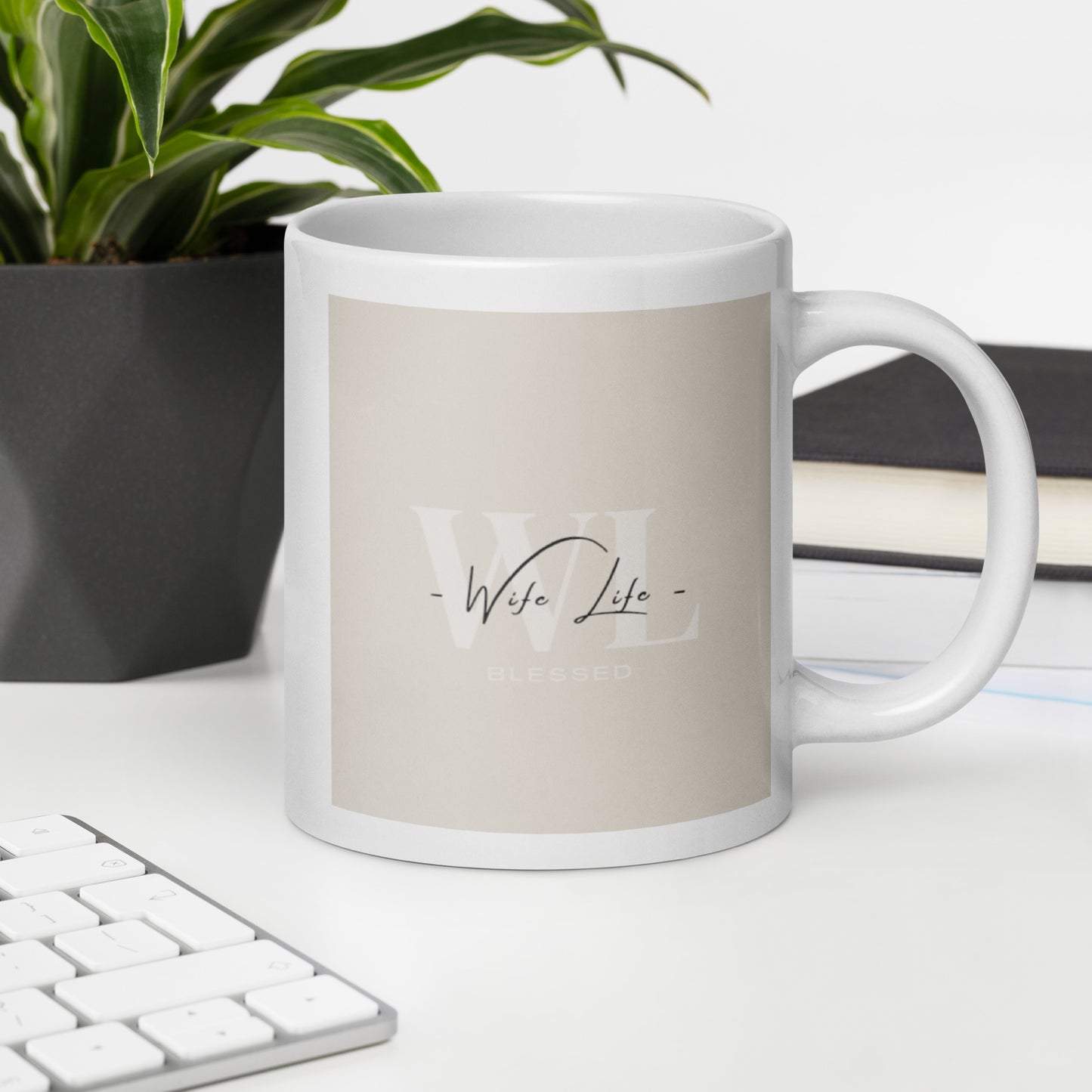 Wife Life Beige Blessed White glossy mug