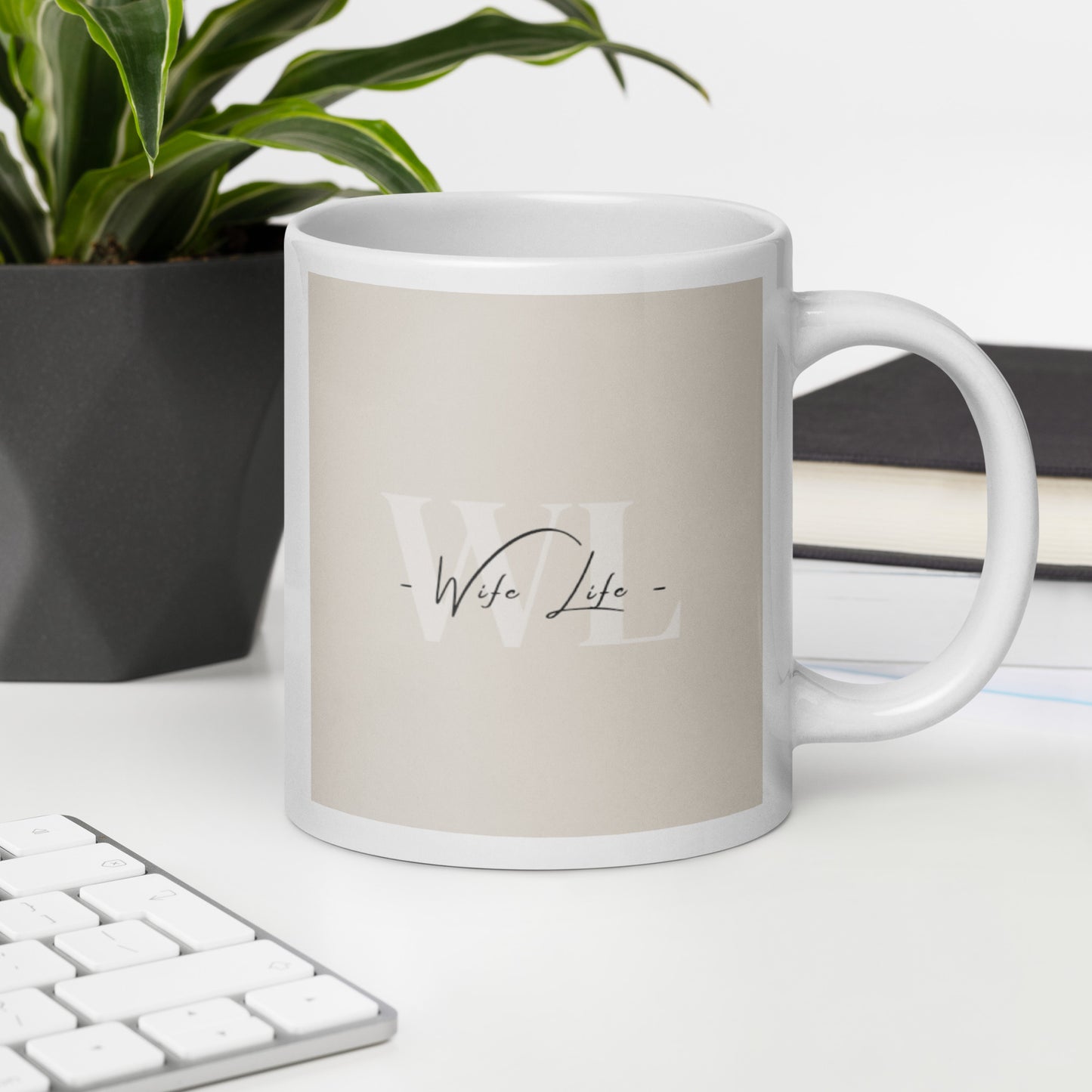 Wife Life Beige White glossy mug