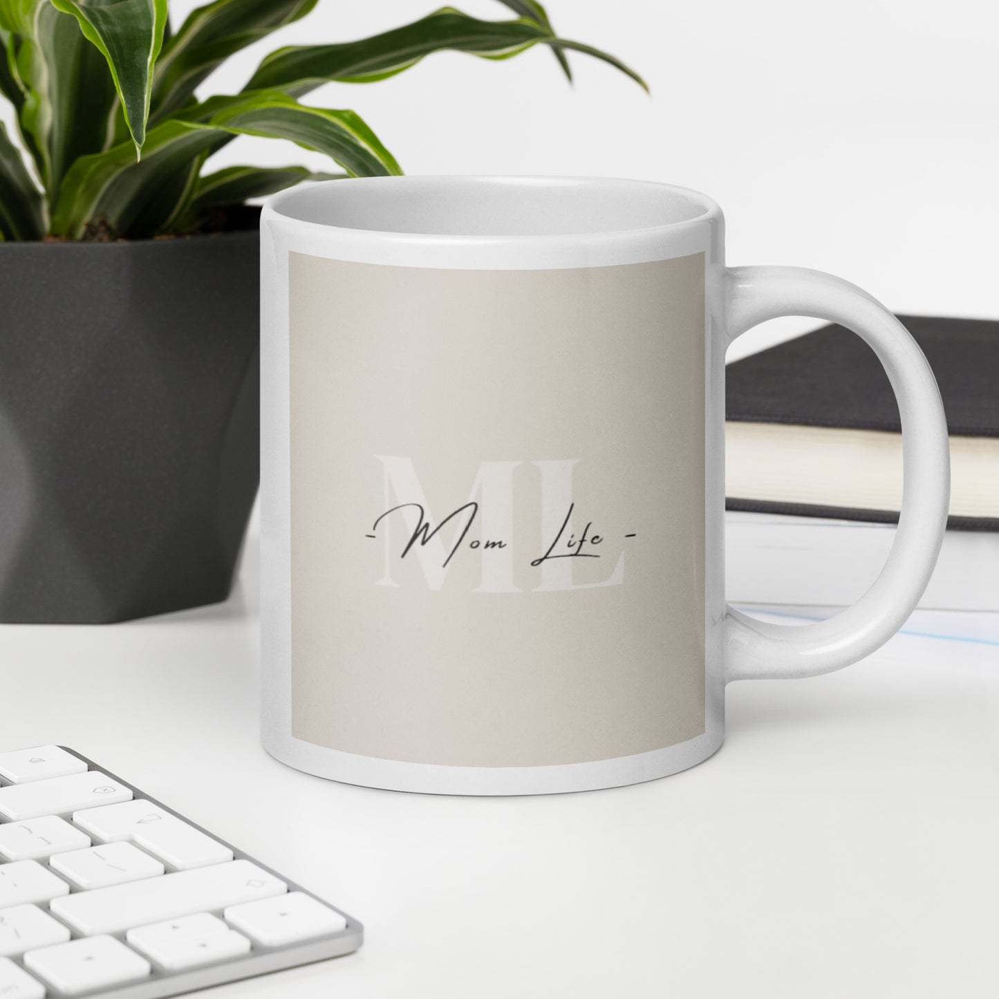 Mom Life Beige White glossy mug