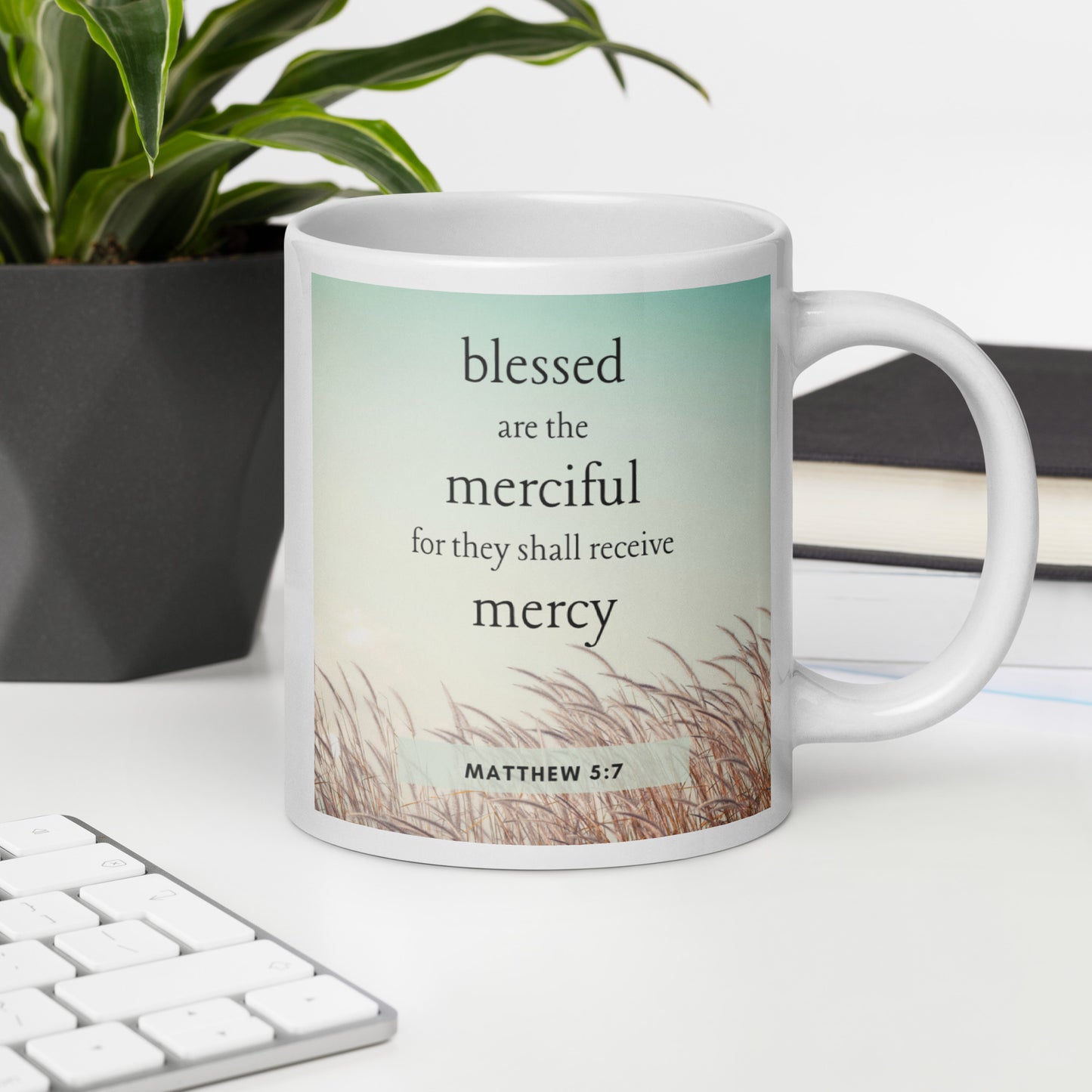 Matthew 5:7 White glossy mug